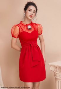 MYDU SHOP | MS 2312 – ĐẦM THUN XOÈ DỰ TIỆC TAY LƯỚI PHỒNG DUYÊN DÁNG