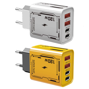 120W Powerful Two USB C PD Port European Plugs Simultaneous Multiple Device Charging