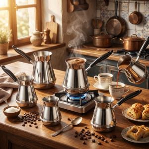 LUZMAR Stainless Steel Turkish Coffee Pot Traditional 250-850ml Turkish Coffee Maker Portable Long Handle Outdoor Teapot Water Cup Home Brewing