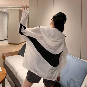 Womens Lightweight Jackets Loose fitting hooded sun Protection suit blazer Korean style striped breathable High-Quality cycling top