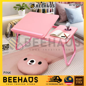 BEEHAUS Adjustable Foldable Table Cup Holder Bed Laptop Table Portable Computer Desk Breakfast Table Meja Lipat