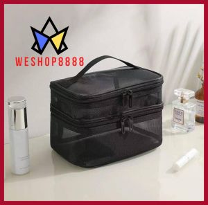 WESHOP8888 Cosmetic Bags Bag For Women Men Nylon Mesh Double-Layer Makeup Transparent Large Capacity Travel Toiletry Storage Organizer Box