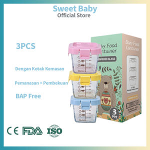 SweetBaby Tempat Mpasi Kaca 3PCS Wadah Mpasi Kaca Penyimpanan Mpasi Glass Baby Food Container BPA Free GFB01