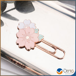 Orna 1 ชิ้น ลวดเสียบกระดาษ ที่คั่นหนังสือลายซากุระ คลิปหนีบกระดาษโลหะ Paperclip