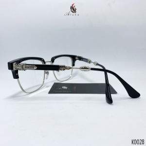 Gọng kính cận giả cận mạ Titan nguyên chất dáng Clubmaster size lớn cho anh em họa tiết CH sắc nét đeo cực sang - K0028 - Aluha