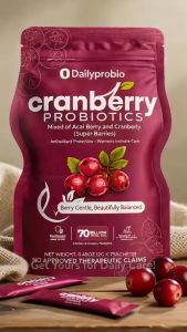 Dailyprobio Womens Probiotics Powder Cranberry+Prebiotic Fiber for Gut Balance Stress&Better Rest
