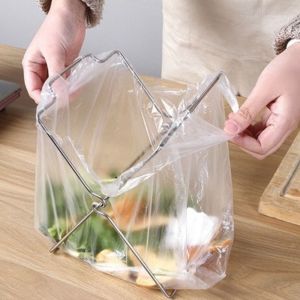 VGLPOP Foldable Garbage Storage Rack Kitchen Organizer Stainless Steel Rag Rack Stand Convenient Portable Plastic Bag Shelf For Outdoor Camping