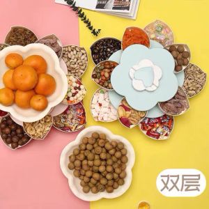 PP Double Single Layer Opening Rotating Closing Snack Box Flower Candy Fruit Compartment Storage Box Food Organizer 1880