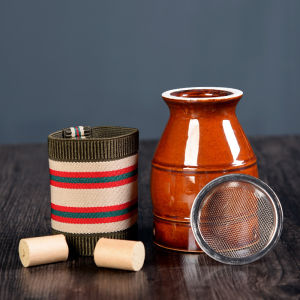 Cốc phù dương cốc xông ngải cứu đông y bằng gốm kèm bao thổ cẩm chống nóng | Cốc xông ngải cứu gốm cao cấp