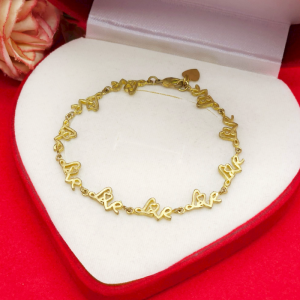 สร้อยข้อมืองานดิบทองเหลืองลาย Love ความยาว 7 นิ้ว ลายแฟชั่น งานดิบไม่ได้ชุบ ทองเหลืองโบราณ ใส่ได้ทุกโอกาส พร้อมส่ง