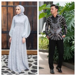 NADINE Couple Dress Kondangan Wisuda Lebaran terbaru Gamis Bridesmaid Elegan dan Mewah Batik Kemeja Modern Gaun Sage Kekinian
