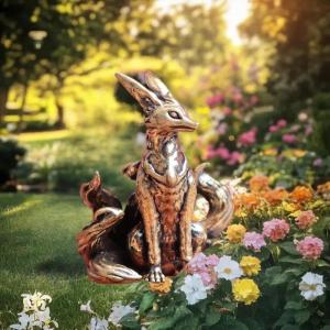 [caichuitan] 1Pcs Nine Tailed Fox Miniature Figurines Desk Ornament Brass Mythical Fox Statue Mini Copper Animal Sculpture Home Decor Crafts