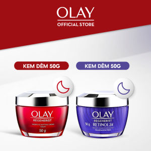 Combo Kem Dưỡng Ban Đêm OLAY REGENERIST Căng Mướt Sáng Khỏe & Phục Hồi Dấu Hiệu Lão Hóa Hũ 50G + Kem Dưỡng Ban Đêm OLAY RETINOL24 Giúp Giữ Nét Tươi Trẻ Cho Da & Mờ Nếp Nhăn Hũ 50G