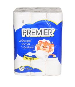 ขายดี กระดาษชำระม้วน เสือน้ำเงิน เยื่อกระดาษบริสุทธิ์ พรีเมียร์  (1 แพ็ค 24 ม้วน / 1 ลัง  6 แพ็ค) กระดาษทิชชู่