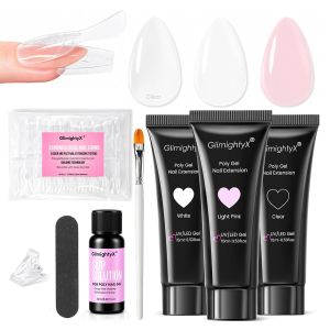 GlimightyX Polygel Toenail Kit Clear White Pink with Toe Dual Nail Forms Basic KitHema & Tpo Free16 Sizes Toenail Forms Reusable Beginner-friendly with Slip Solution Brush ClipsToe Nail Kit
