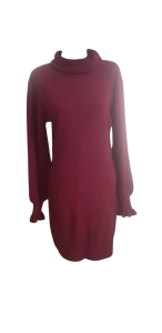 RED WINE MAROON DRESS LONG SLEEVES Turtleneck (Stretchable) ((XXL)