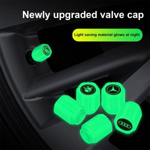 Universal 4Pcs Luminous Car Tire Valve Cap Luminous Stem Caps Cover Waterproof Rubber Tires Valve Covers for Bicycle Motorcycle Auto BMW Benz