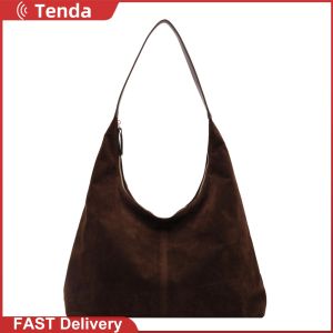 Phụ nữ sang trọng Da Lộn Túi hobo với dung tích lớn và phong cách Slouchy thích hợp cho việc mua sắm và đi du lịch trong Màu Hạt Dẻ ấm áp