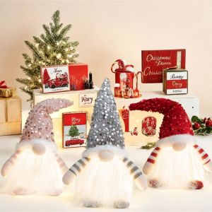 ZENGD น่ารักน่ารักๆ ตุ๊กตาโนมส์เลื่อมเทศกาลคริสต์มาส พร้อมไฟ LED ที่ส่องสว่างส่องสว่าง ของเล่นพวกโนมส์คริสต์มาส ของขวัญสำหรับเด็ก เทศกาลในงานเทศกาล เครื่องประดับตุ๊กตาไร้หน้าเรืองแสง ตกแต่งบ้านคริสต์มาส