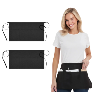 Lightweight Polyester Apron Waist Belt Half Bistro Servers Apron Practical Front Pocket For Professionals