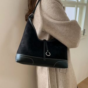 Minimalist Hobo Bag Shoulder Bag With Metal Ring Decor Lightweight PU Leather Bag for Women
