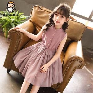 Summer Korean Dress Kids Princess Dress Girls Casual Wear 3 to 13 Years Old Birthday Ballet Dress Sleeveless Gauze Dress