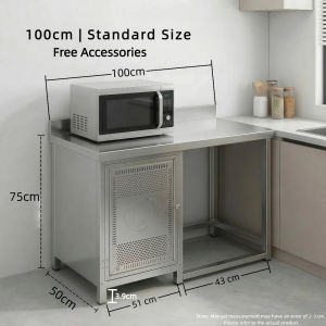 LOADNIX Stainless Steel Kitchen Work Table with Cabinet Heavy Duty Kitchen Storage Rack Prep Table Microwave Rice Cooker Shelf Gas Tank Organizer