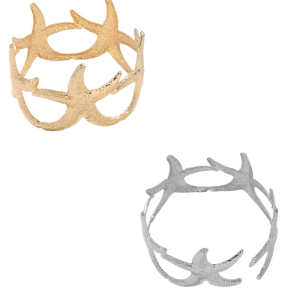 กำไลข้อมือแบบเปิดปลาดาวที่ทันสมัยและแหวนที่มีความซับซ้อนชุดแหวนเหมาะสำหรับผู้หญิงวัยเยาว์ที่กำลังมองหาสไตล์ที่เป็นเอกลักษณ์