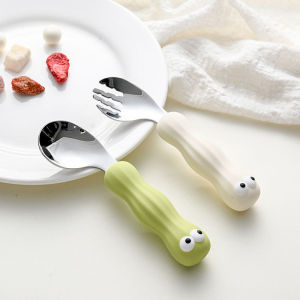 AODUOYAYA 2Pcs Baby Cartoon Feeding Spoon Set Soft Handle Fork Spoon Infant Self Feeding Toddler