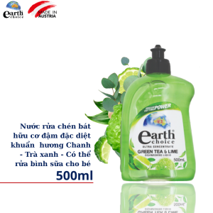 Nước rửa chén đậm đặc kháng khuẩn hữu cơ Earth Choice hương chanh trà xanh 500ml - NK Úc