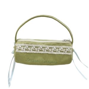 GONUUWGL Lace Handheld Stationery Bag Corduroy Cloth Bowknot Korean Style Pencil Case Pink/Purple/Blue Large Capacity Bow Pencil Pouch Stationery Holder