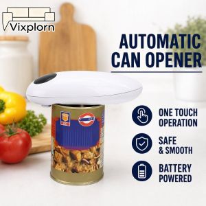 Vixplorn Electric Automatic Can Opener Smooth Edge Tin Jar Bottle Opener Kitchen Tool One Touch Use Easy Clean Battery Powered