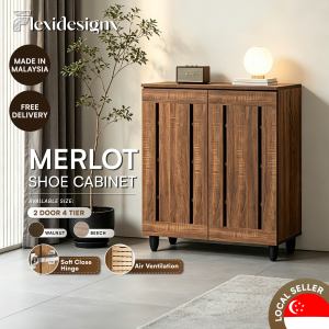 Flexidesignx MERLOT Shoe Cabinet 2 Door Soft Close Rak Kasut Storage Rack Walnut/Beech Color