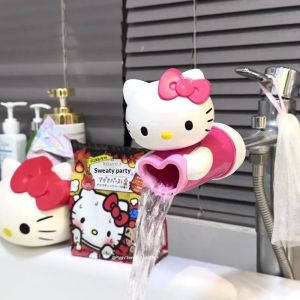 QIHUISHI Vòi nước cho bé hình mèo Hello Kitty dễ thương với thiết kế trái tim dành cho trẻ em dụng cụ dẫn dòng nước chống bắn