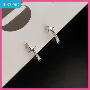 JCSYFAC Bốn Cánh Sao Chéo Nhỏ Hoop Bông Tai Cho Nam Giới Phụ Nữ Hip Hop Retro Màu Đen Bạc Màu Đường Phố Gothic Tai Đồ Trang Sức