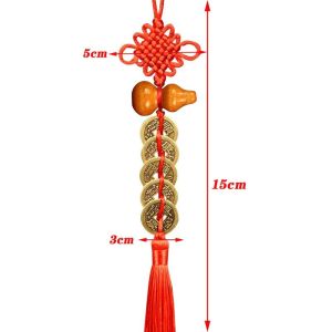 1/2pcs Feng Shui Door Lucky Coins Charm Wooden Gourd Chinese Knot Pangsabit for Money Attraction