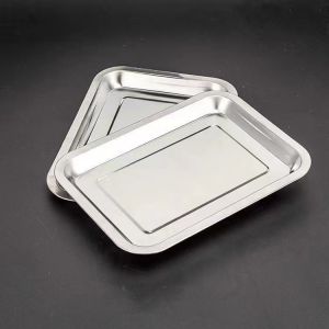 [ซื้อ 1 แถม 5 ] 26*19*2CM ถาดสี่เหลี่ยมสแตนเลส ถาดสี่เหลี่ยมไว้ใส่อาหาร ถาดเสริฟสแตนเลส