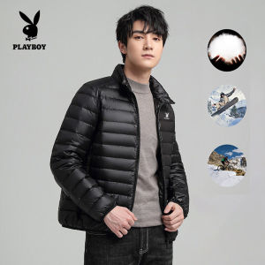 เพลย์บอยผู้ชายน้ำหนักเบาพิเศษสวมใส่ได้ทุกฤดูใส่ได้เสื้อขนเป็ดกันน้ำและกันลมระบายอากาศได้ดีเสื้อโค้ทไซส์ใหญ่ผู้ชายเสื้อแจ็คเก็ตมีฮู้ด