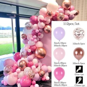 Balon Dekorasi 112 Pcs Mawar Emas Merah Muda Confetti Chrome Logam Balon Latex Metalik Rose Gold Garland Arch Set untuk Pesta Ulang Tahun