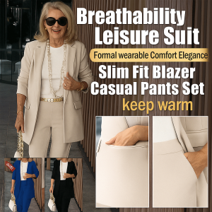 Cropped Straight Long Sleeve Blazer with Trouser Pants Formal Outfit Two-Piece Set