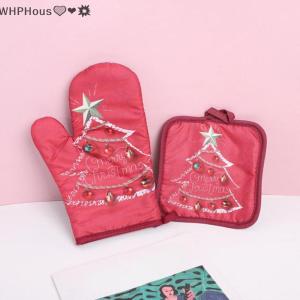 WP💓💛💖 Christmas Oven Gloves Santa Claus Snowman Bell Pattern Insulated Gloves Decorative Gift Home Kitchen Christmas Decoration