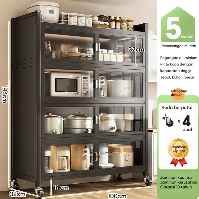 Rak Dapur Rak Oven Microwave Lemari Dapur Lemari Piring Multi-layer Rak Kabinet Dapur Dengan Pintu