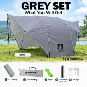 UtanKing™ Car Tent Canopy Khemah Kereta Kanopi Awning Camping Tarp Shelter Waterproof Silver Coated Flysheet Outdoor