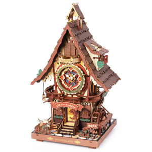 Robotime ROKR Colorful Cuckoo Clock Mechanical 3D Wooden Puzzle Forest Style with Working Bird DIY for Adult Kids Xmas Gift Toys