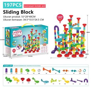 Marble Race Run Maze Block Mainan Balok Susun Trackball Slide Mainan Anak 197pcs