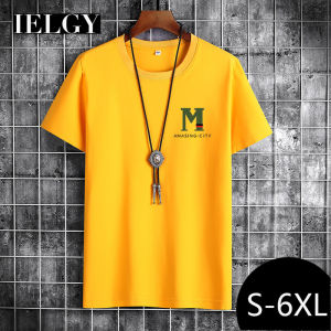 IELGY 【S-6XL】6 colors Summer short-sleeved plus size t-shirt cotton round neck printed letter bottoming shirt