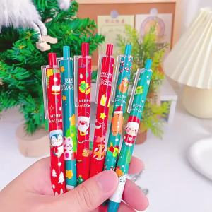 50Pcs/Lot Cute Christmas Press Gel Pens Cartoon Santa Claus Kawaii Christmas Gift Black Ink Pen Student School Office Supplies