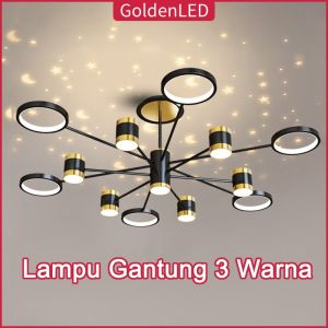 Golden Led Lampu Gantung 3 Warna Lampu Plafon Ruang Tamu Lampu Gantung Minimalis Modern Lampu LED / Ruang Tamu Lampu Hias
