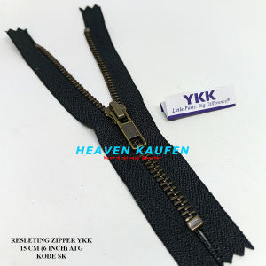 Resleting Zipper YKK Type Gigi Besi 15 cm Atau 6 inch ATG Bakar Kode SK Harga Per 2 Biji