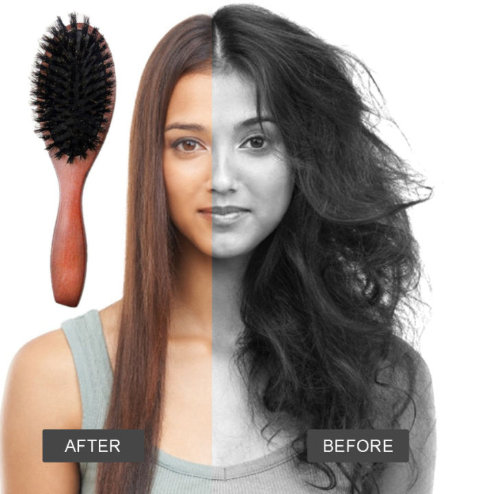 1Pcs Hair Brush Natural Bamboo Handle Boar Bristles Anti-Static Hair Scalp Paddle Hairbrush Gasbag Massage Comb Hair Care – Buy At Low Prices In The Online Store - Foto 7
